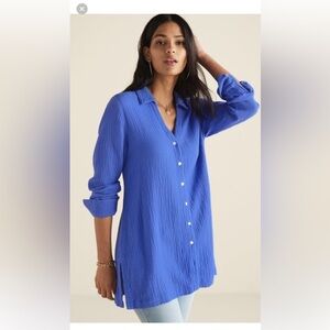 Soft Surroundings Royal Blue Button-Down Blouse